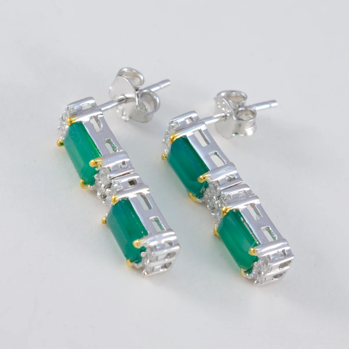 Green Onyx African Pilar multiple Stud Green 925 Silver Earring - Image 3