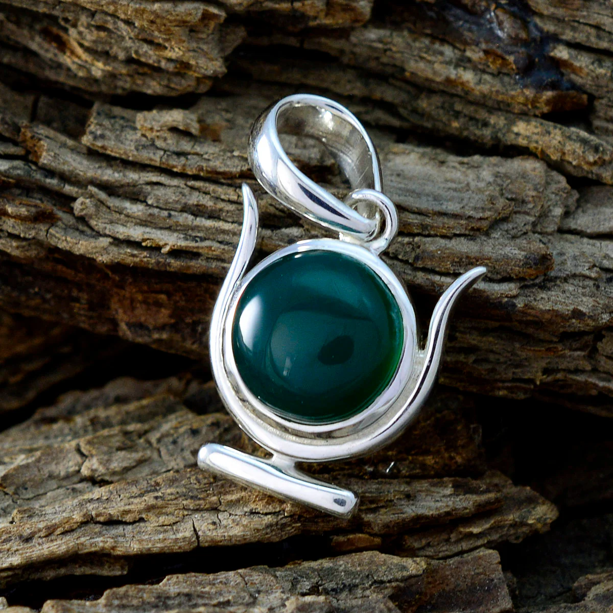 Green Onyx Delicate Italian 925 Silver Solitaire Kennedy Luxurious Green Pendant Jewelry - Image 2
