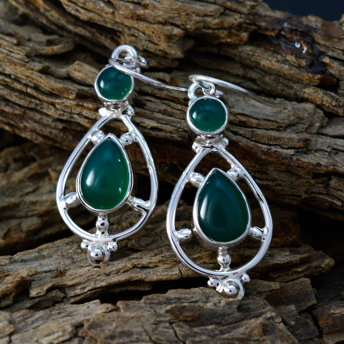 Green Onyx French Camila multiple Dangle Green 92.5 Silver Earring - Image 3