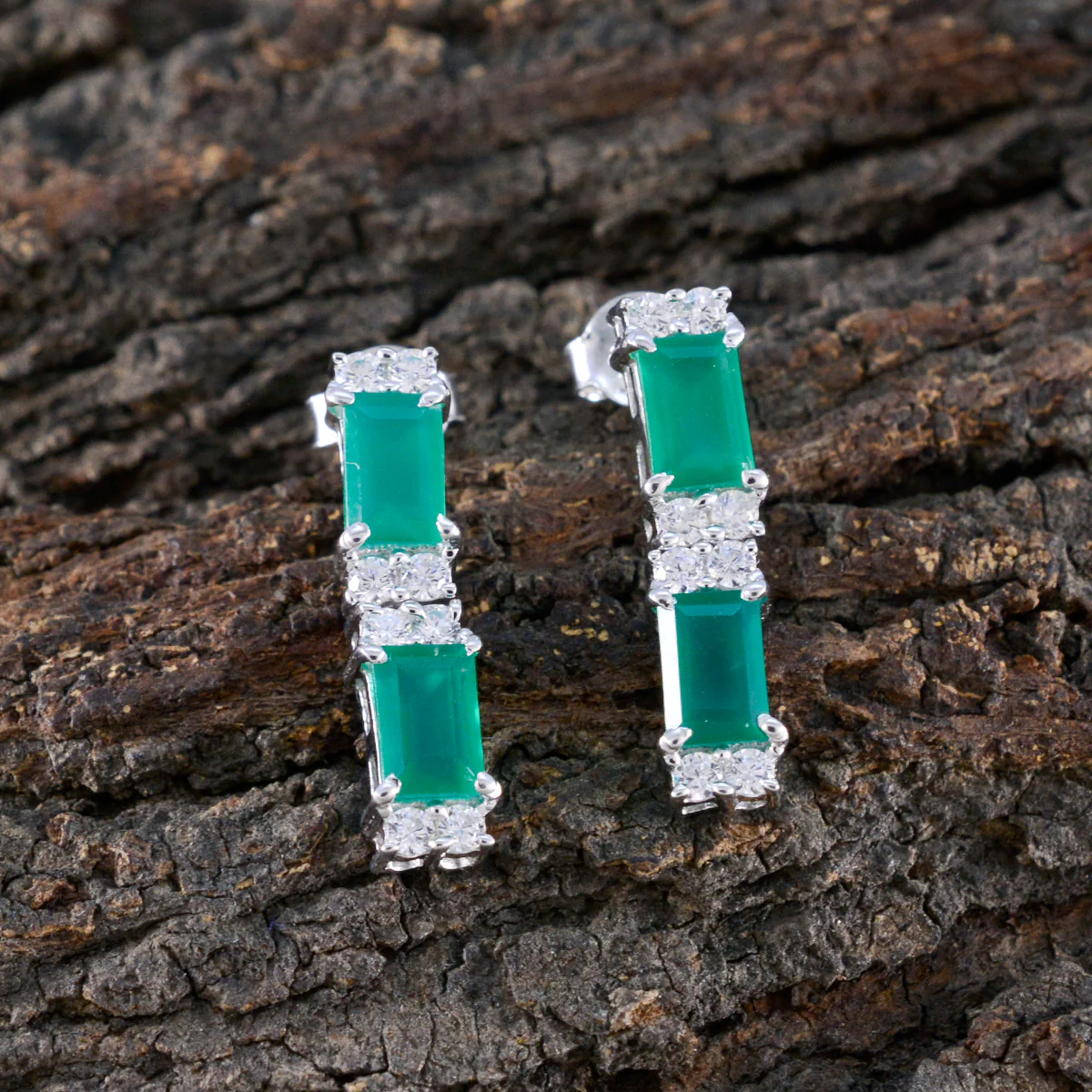 Green Onyx German Paula multiple Stud Green Sterling Silver Earring - Image 4