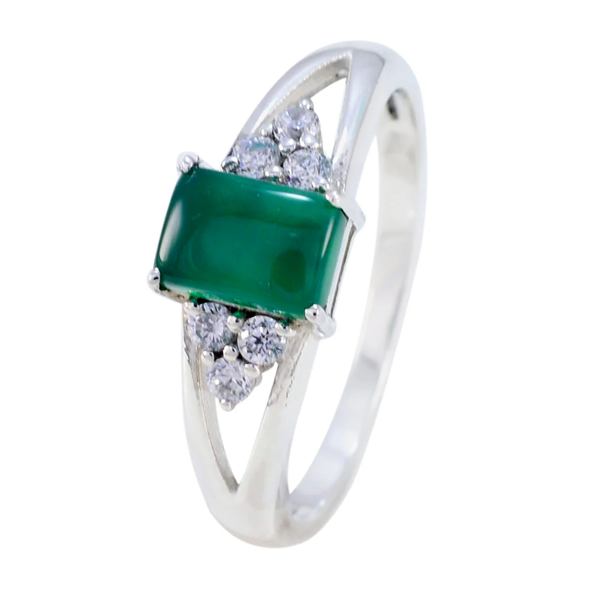 Green Onyx Halo Korean 925 Silver Green Gemstone Dainty Artisan Ring Jewelry - Image 2