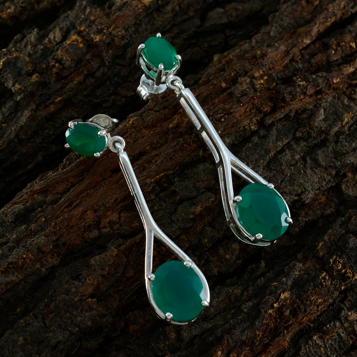 Green Onyx Japanese Jiwoo Toi et Moi Stud Green 925 Silver Earring - Image 3