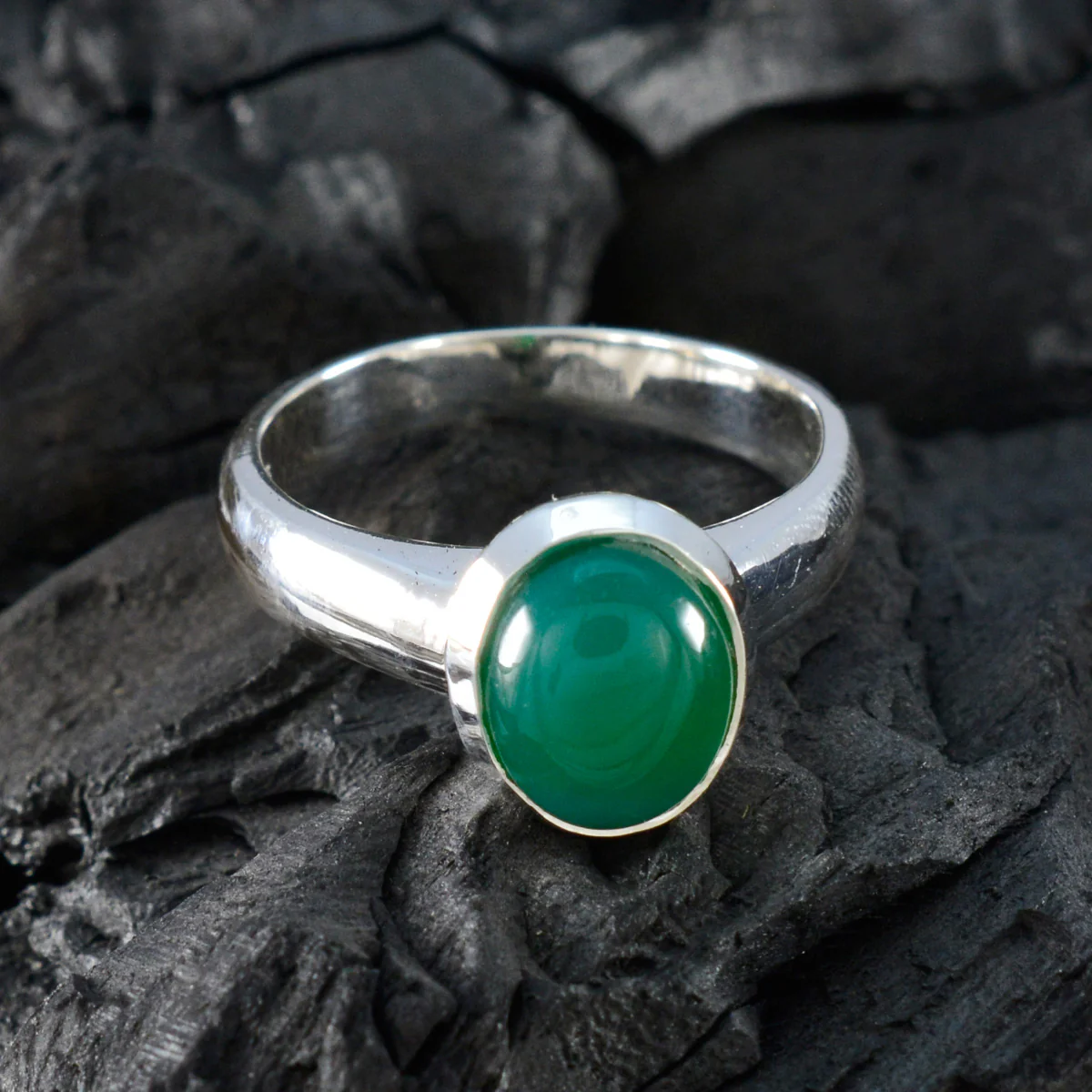 Green Onyx Solitaire Egyptian Silver Green Gemstone Classic Glamorous Ring Jewellery - Image 4