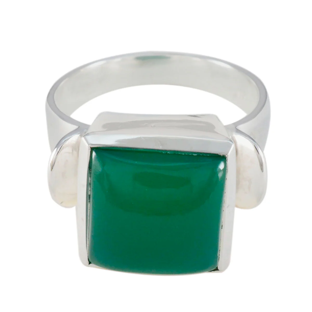 Green Onyx Solitaire French Sterling Silver Green Gemstones Essential Modern Ring Jewellery