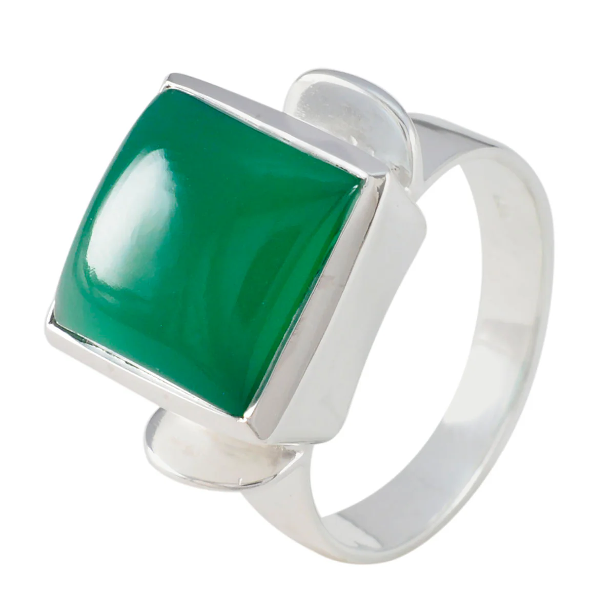 Green Onyx Solitaire French Sterling Silver Green Gemstones Essential Modern Ring Jewellery - Image 2