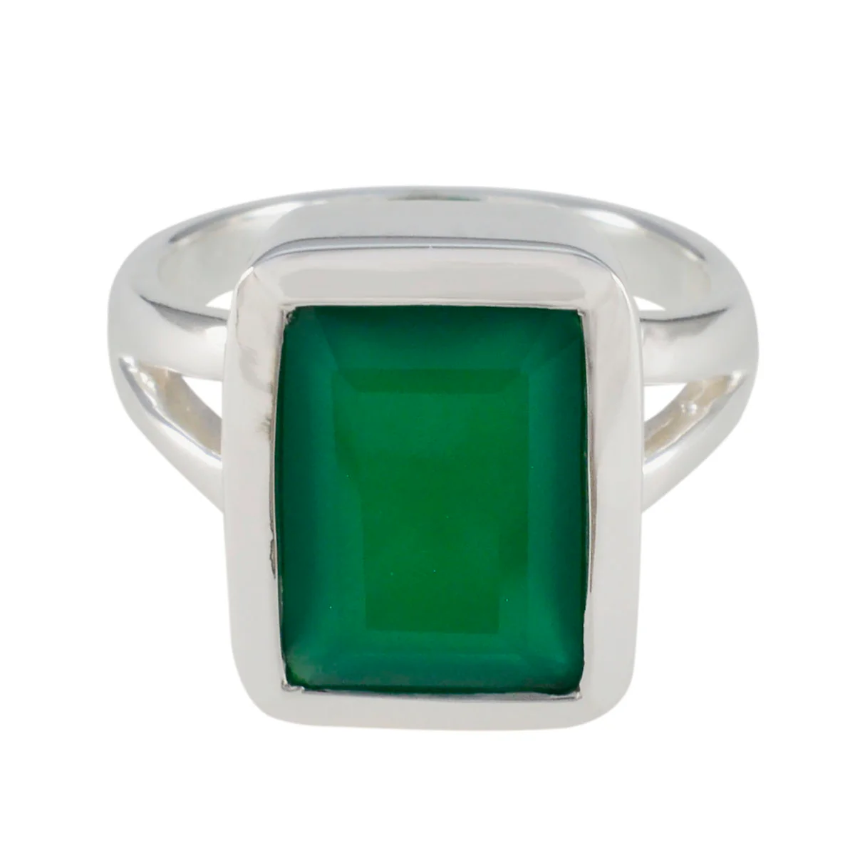 Green Onyx Solitaire Italian 925 Silver Green Gemstone Edgy Trendy Ring Jewellery