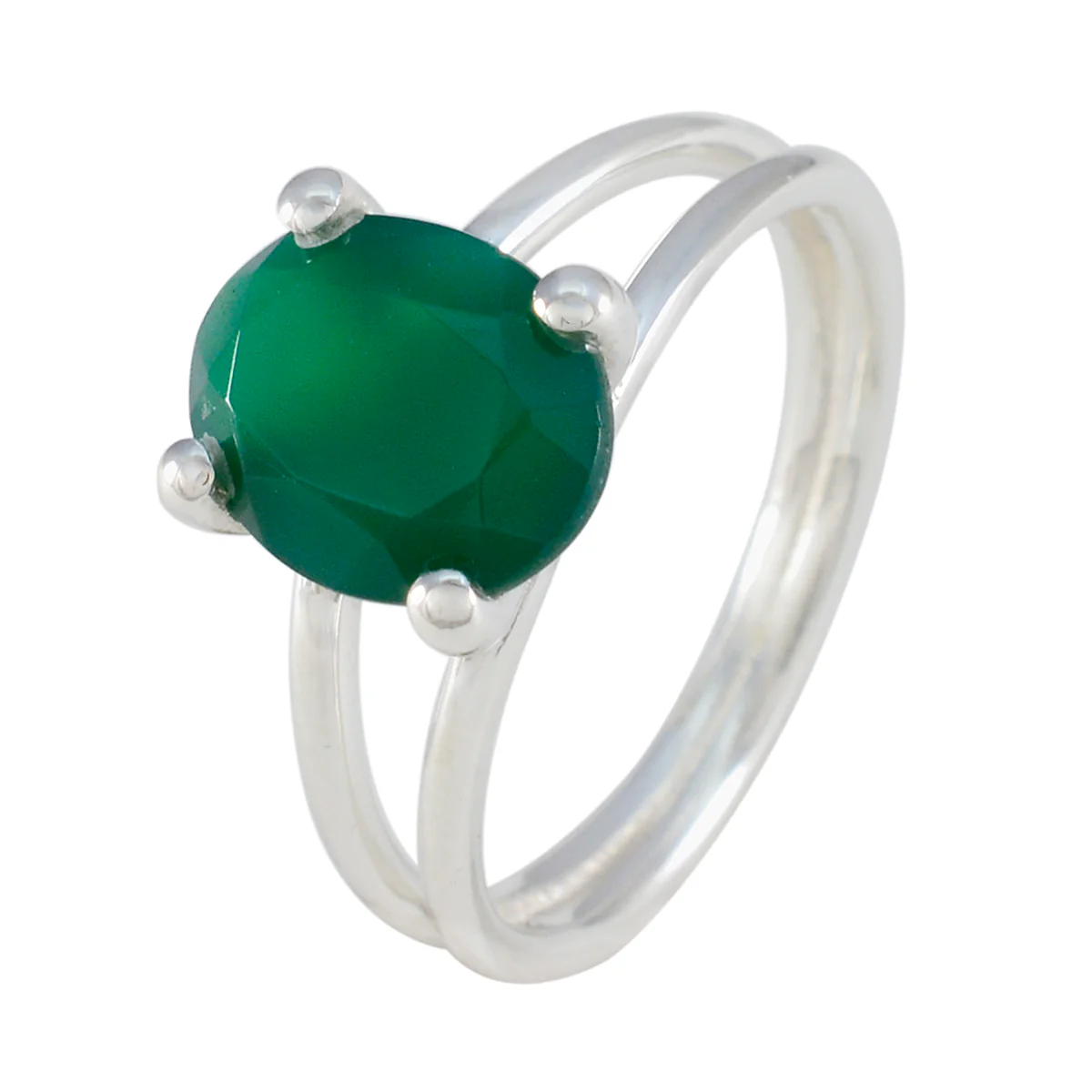 Green Onyx Solitaire Korean 92.5 Silver Green Gemstones Whisper-thin Trendy Ring Jewellery - Image 2