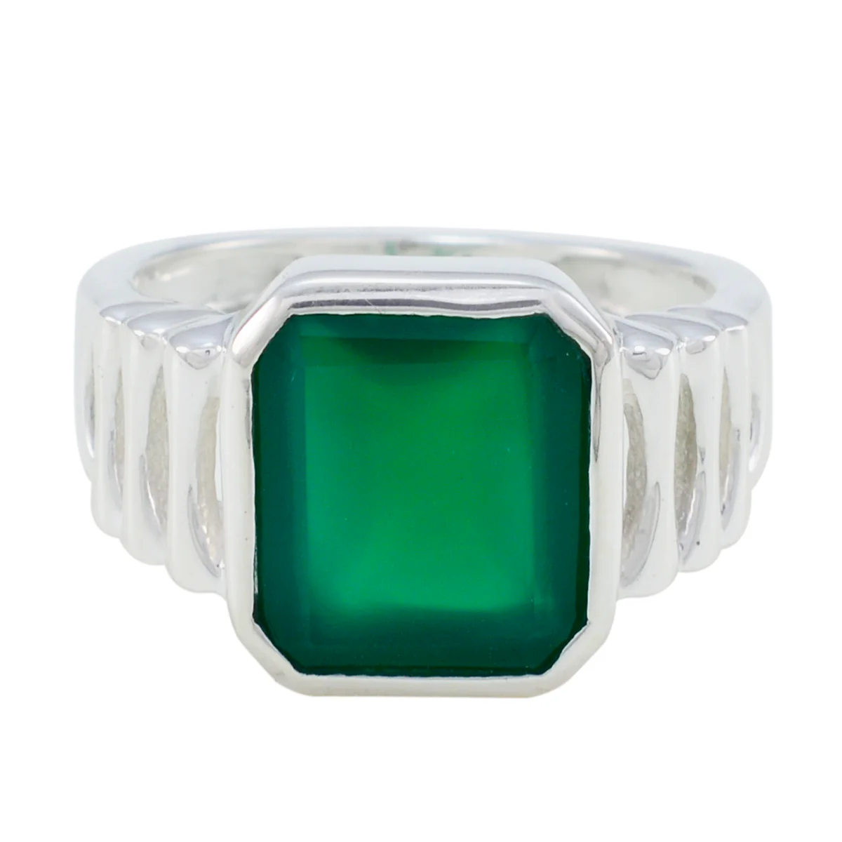 Green Onyx Solitaire Moroccan 925 Sterling Silver Green Gems Mid-weight Signet Ring Jewellery