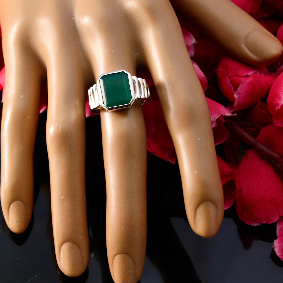 Green Onyx Solitaire Moroccan 925 Sterling Silver Green Gems Mid-weight Signet Ring Jewellery - Image 5