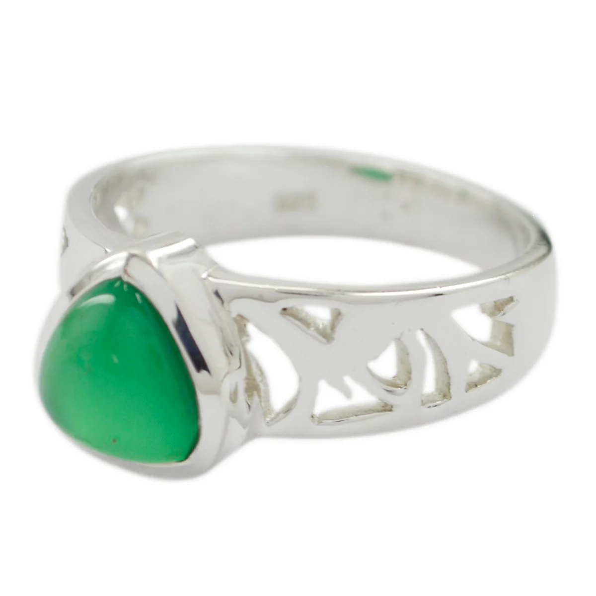 Green Onyx Solitaire Russian Silver Green Gemstone Classic Romantic Ring Jewellery - Image 2