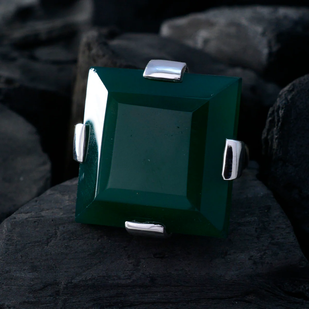 Green Onyx Solitaire Spanish Silver Green Gemstones Chunky Armor Ring Jewelry - Image 5