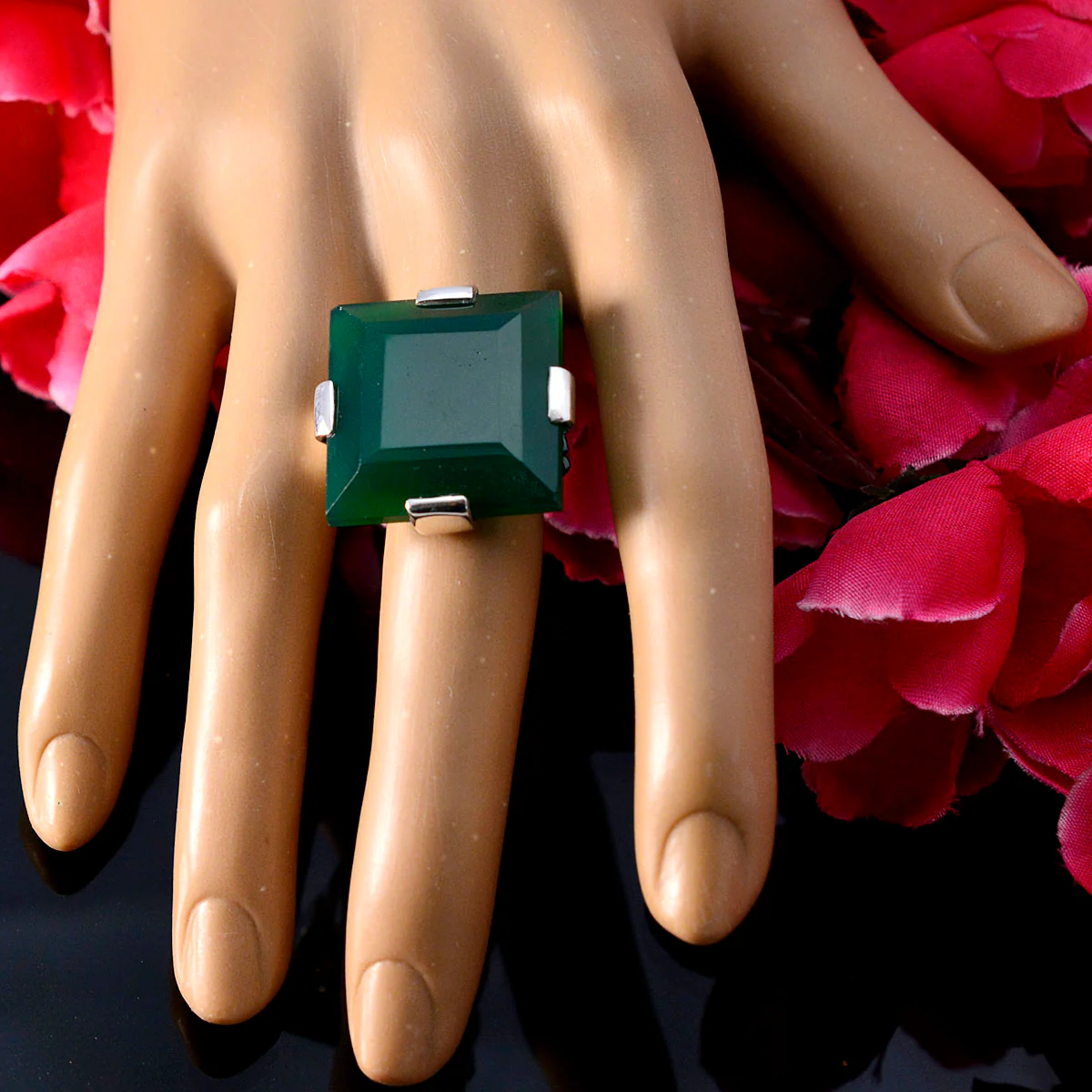 Green Onyx Solitaire Spanish Silver Green Gemstones Chunky Armor Ring Jewelry - Image 6