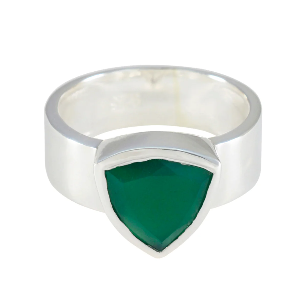 Green Onyx Solitaire Turkish 925 Silver Green Gemstones Eye-catching Signet Band Jewellery