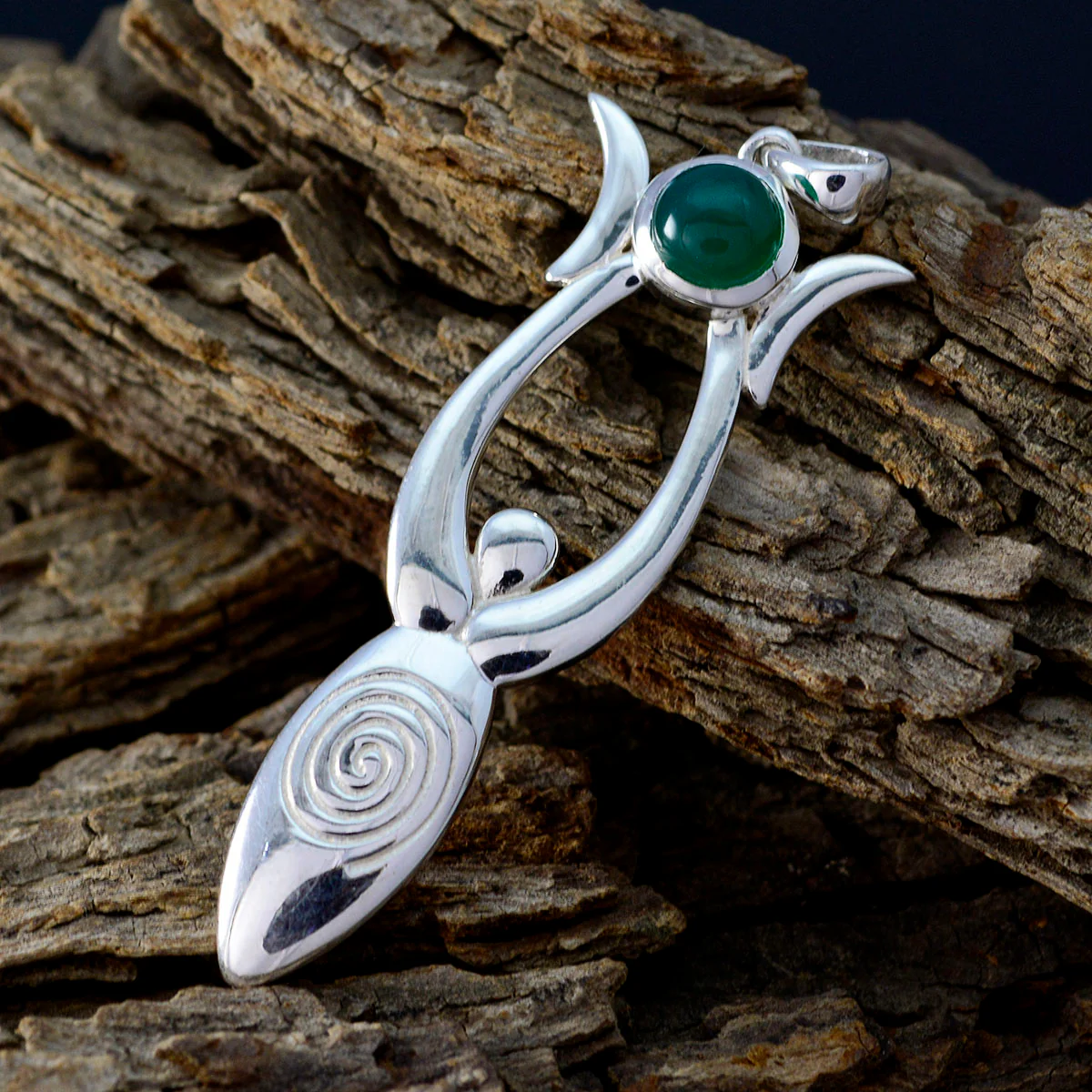 Green onyx Tiny Italian 925 Silver Solitaire Ella Abstract Green Pendant Jewelry - Image 2