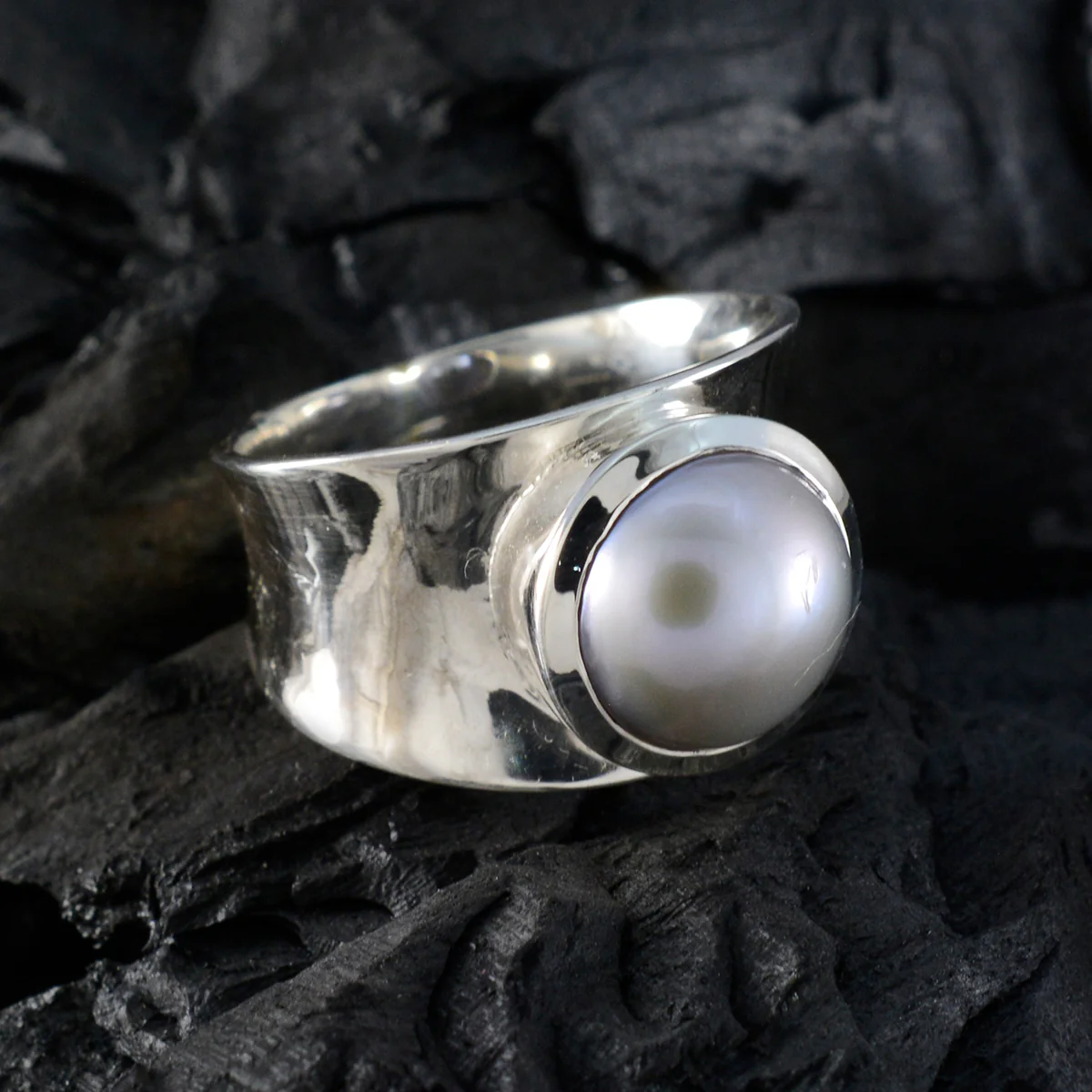 Grey Pearl Solitaire Italian Silver Gray Gems Edgy Armor Band Jewelry - Image 4