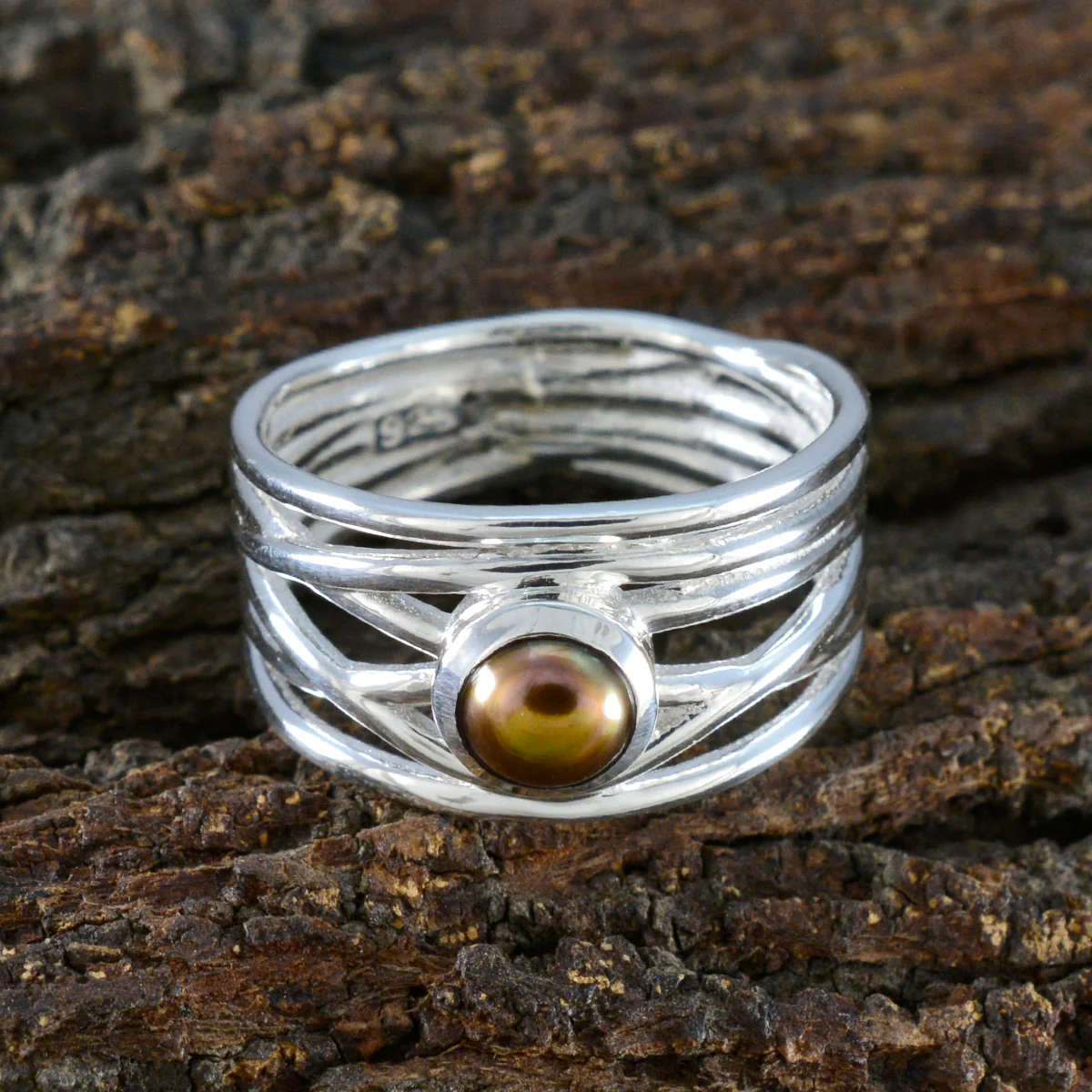 Grey Pearl Solitaire Spanish Sterling Silver Gray Gemstone Eye-catching Rope-Wire Band Jewellery - Image 3