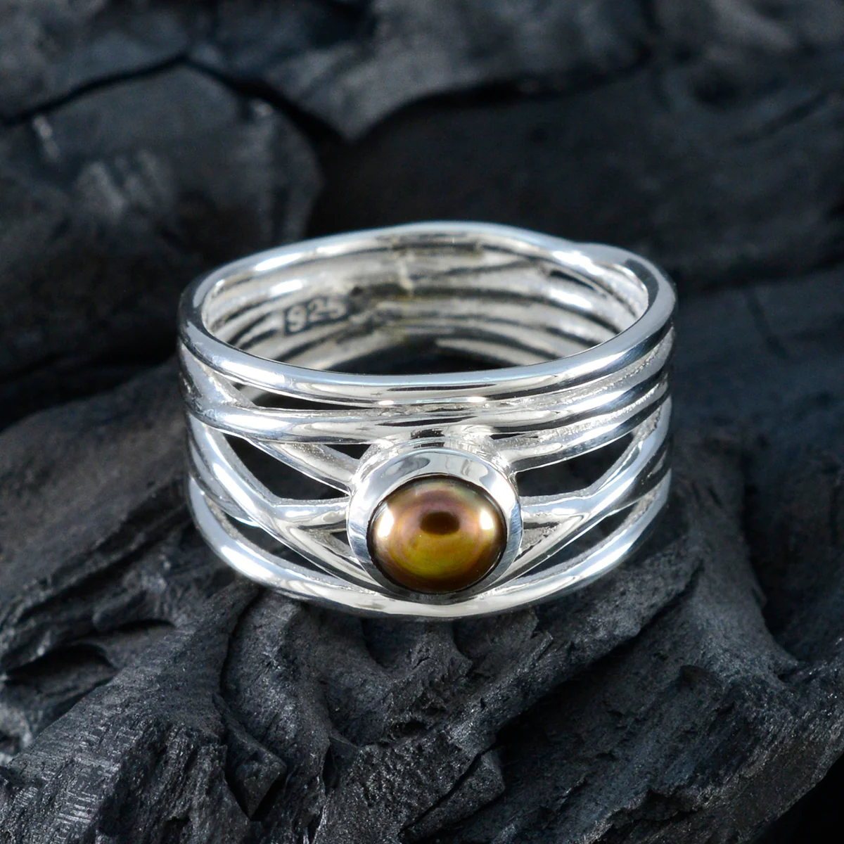 Grey Pearl Solitaire Spanish Sterling Silver Gray Gemstone Eye-catching Rope-Wire Band Jewellery - Image 4