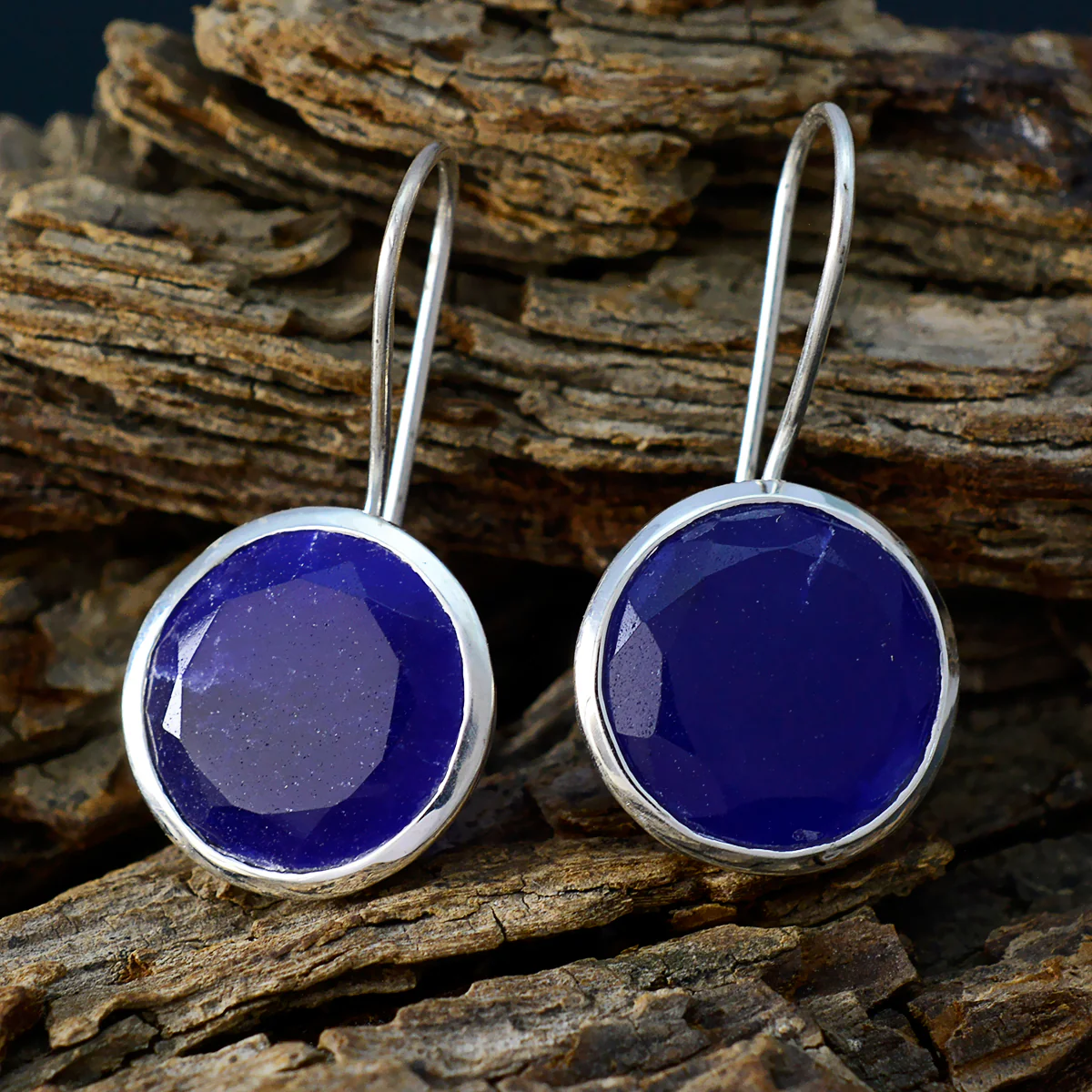 Indian Blue Sapphire African Stella Solitaire Dangle Blue 925 Silver Earring - Image 3