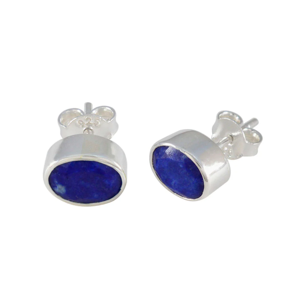 Indian Blue Sapphire American Ying Solitaire Stud Blue 925 Silver Earring - Image 2