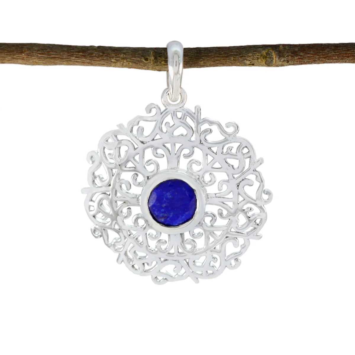 Indian Blue Sapphire Dainty Spanish 925 Silver Solitaire Patricia Filigree Blue Pendant Jewelry