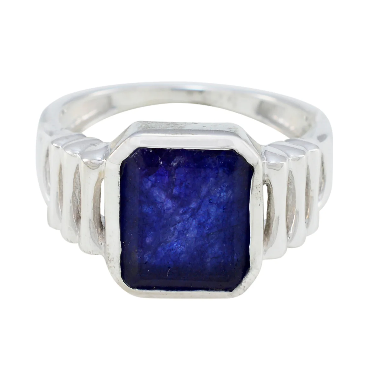 Indian Blue Sapphire Solitaire Egyptian Silver Blue Gemstone Mid-weight Signet Ring Jewelry