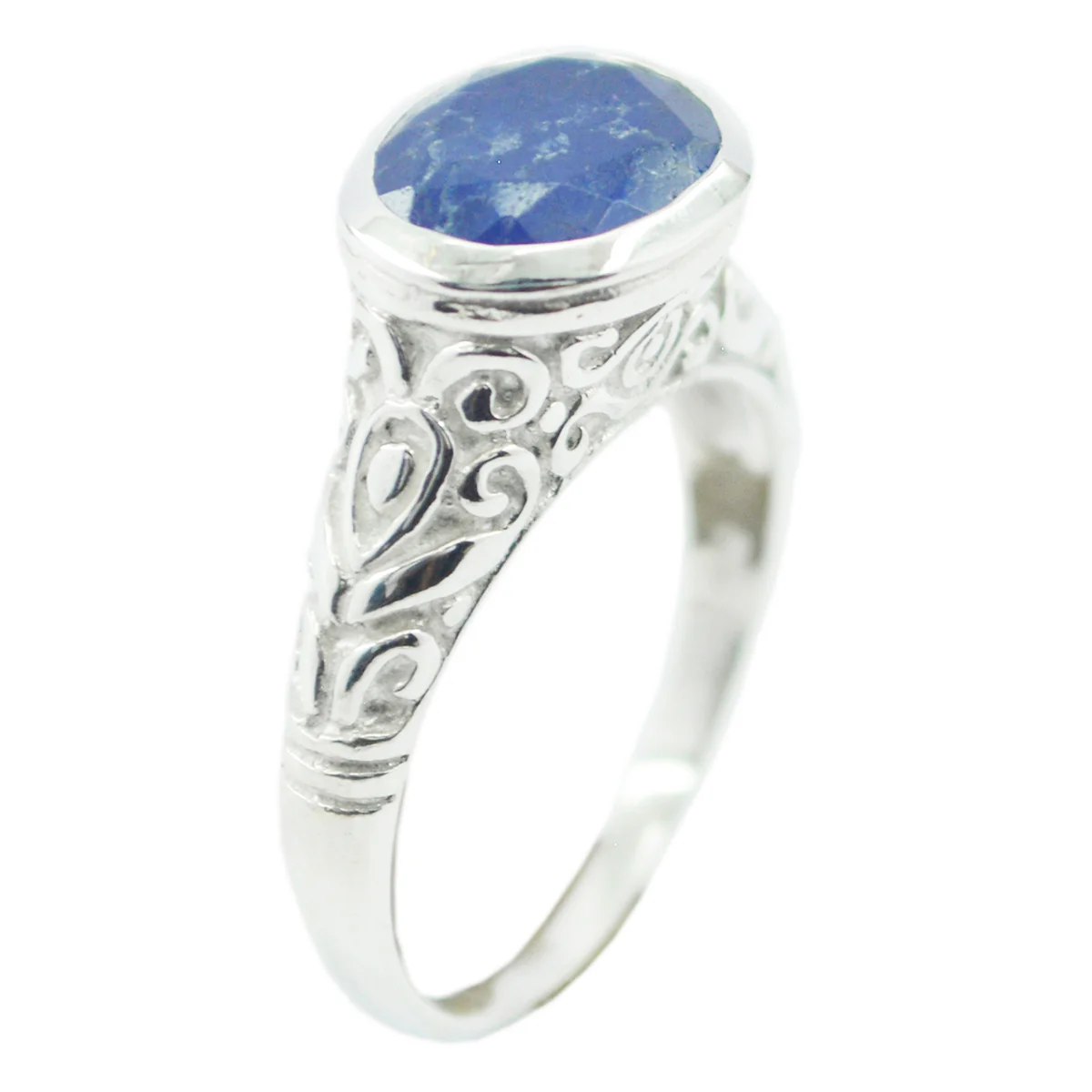 Indian Blue Sapphire Solitaire French 925 Sterling Silver Blue Gems Minimal Art Deco Ring Jewelry - Image 2