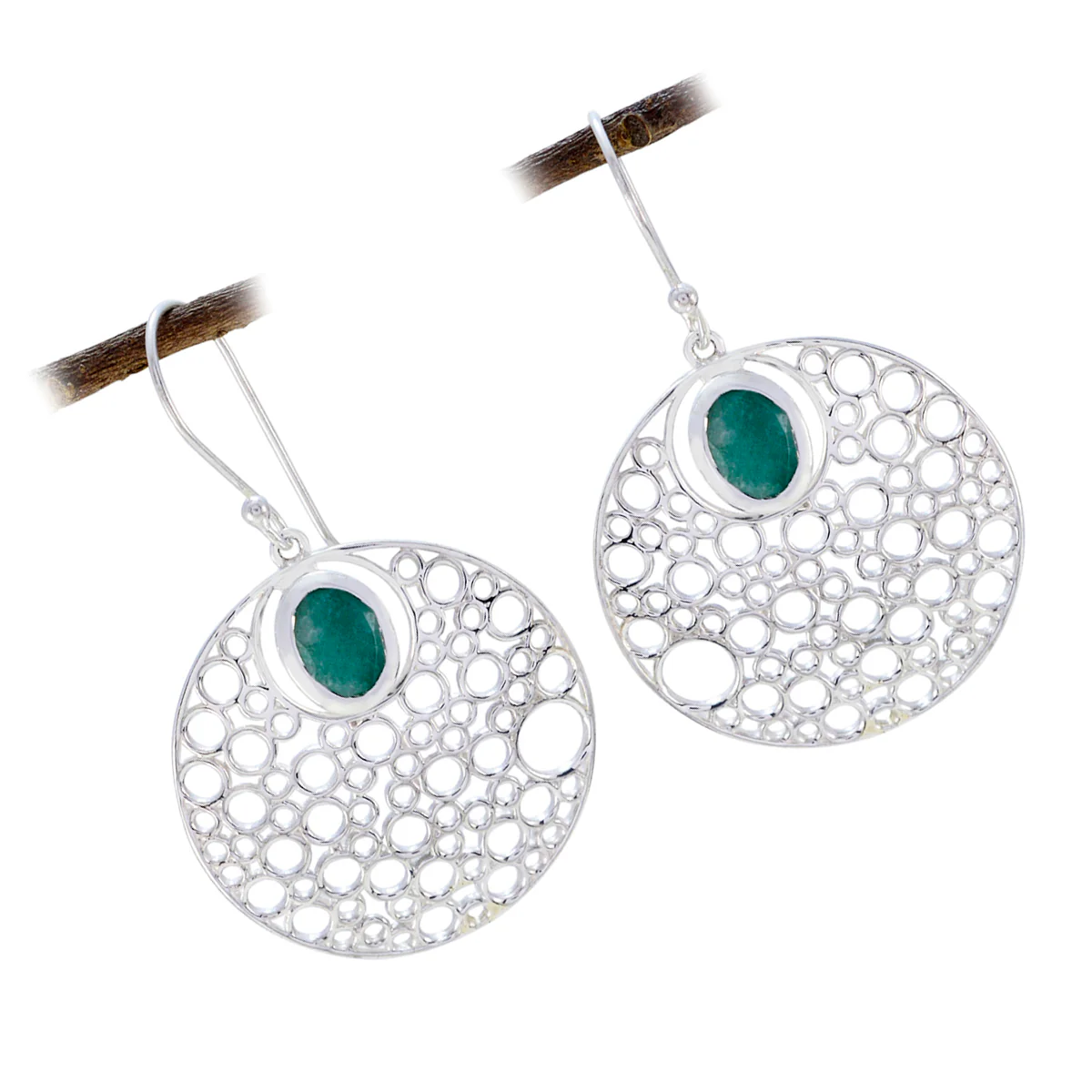 Indian Emerald Latin American Paula Solitaire Dangle Green 925 Silver Earring - Image 3
