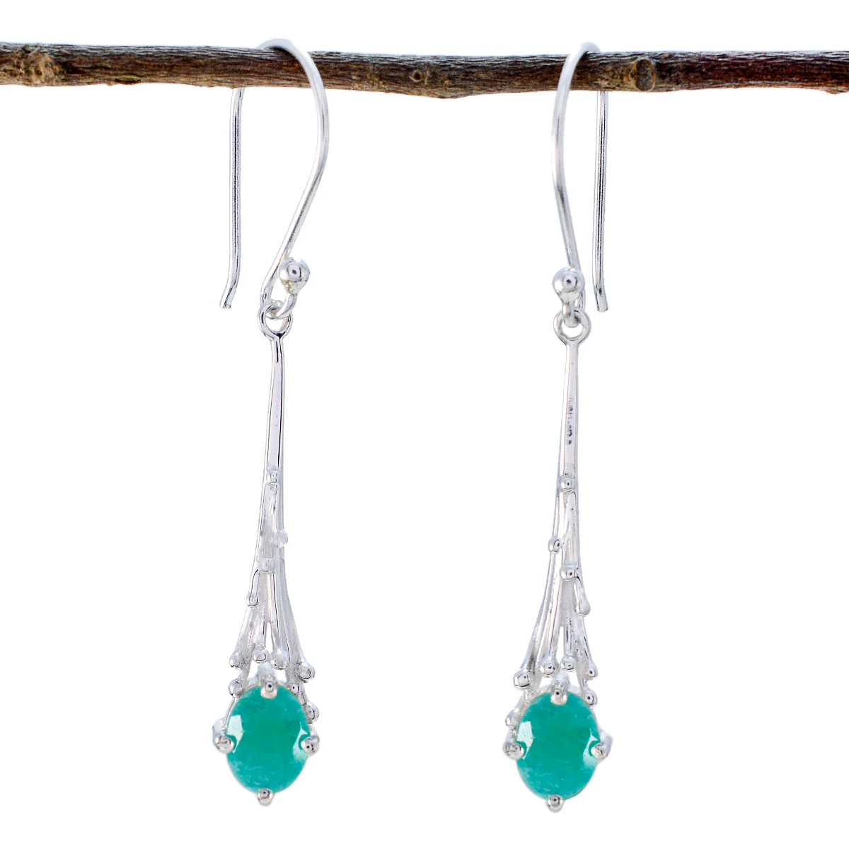 Indian Emerald Moroccan Sara Solitaire Dangle Green Silver Earring