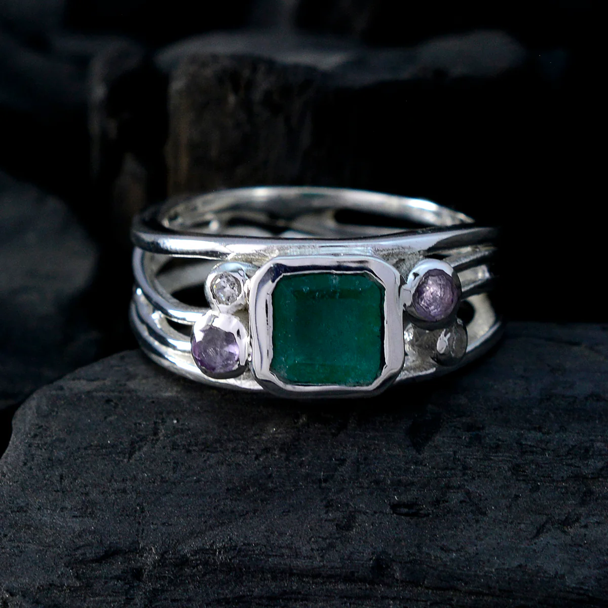Indian Emerald Penta German Silver Green Gemstone Minimal Trendy Ring Jewelry - Image 4
