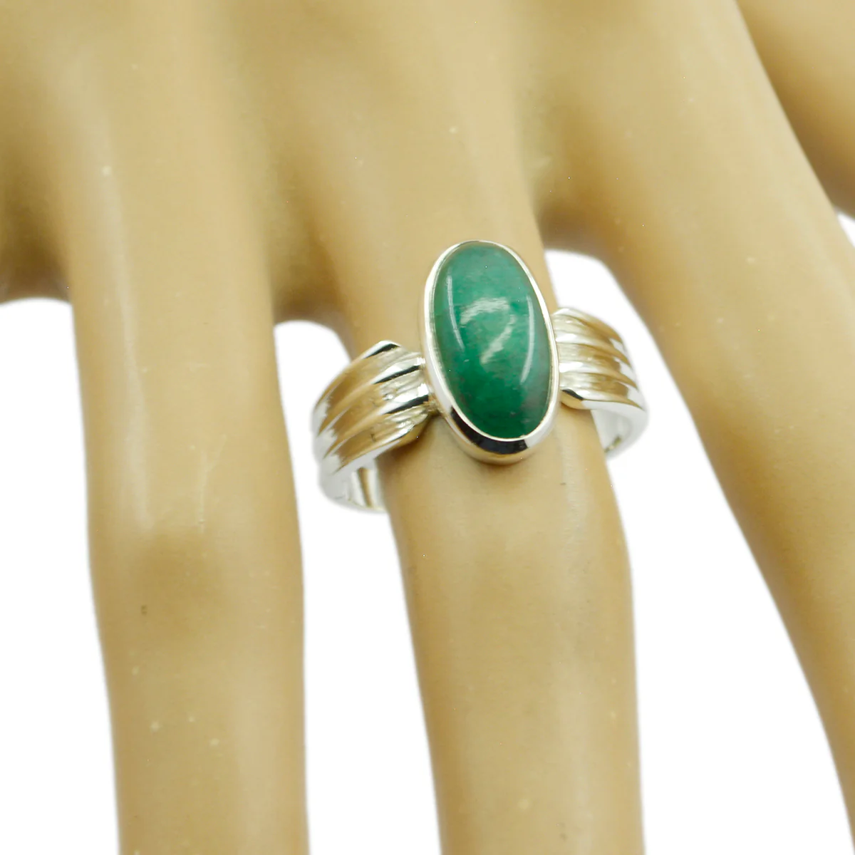 Indian Emerald Solitaire Indian Silver Green Gemstone Eye-catching Heritage Ring Jewellery - Image 2