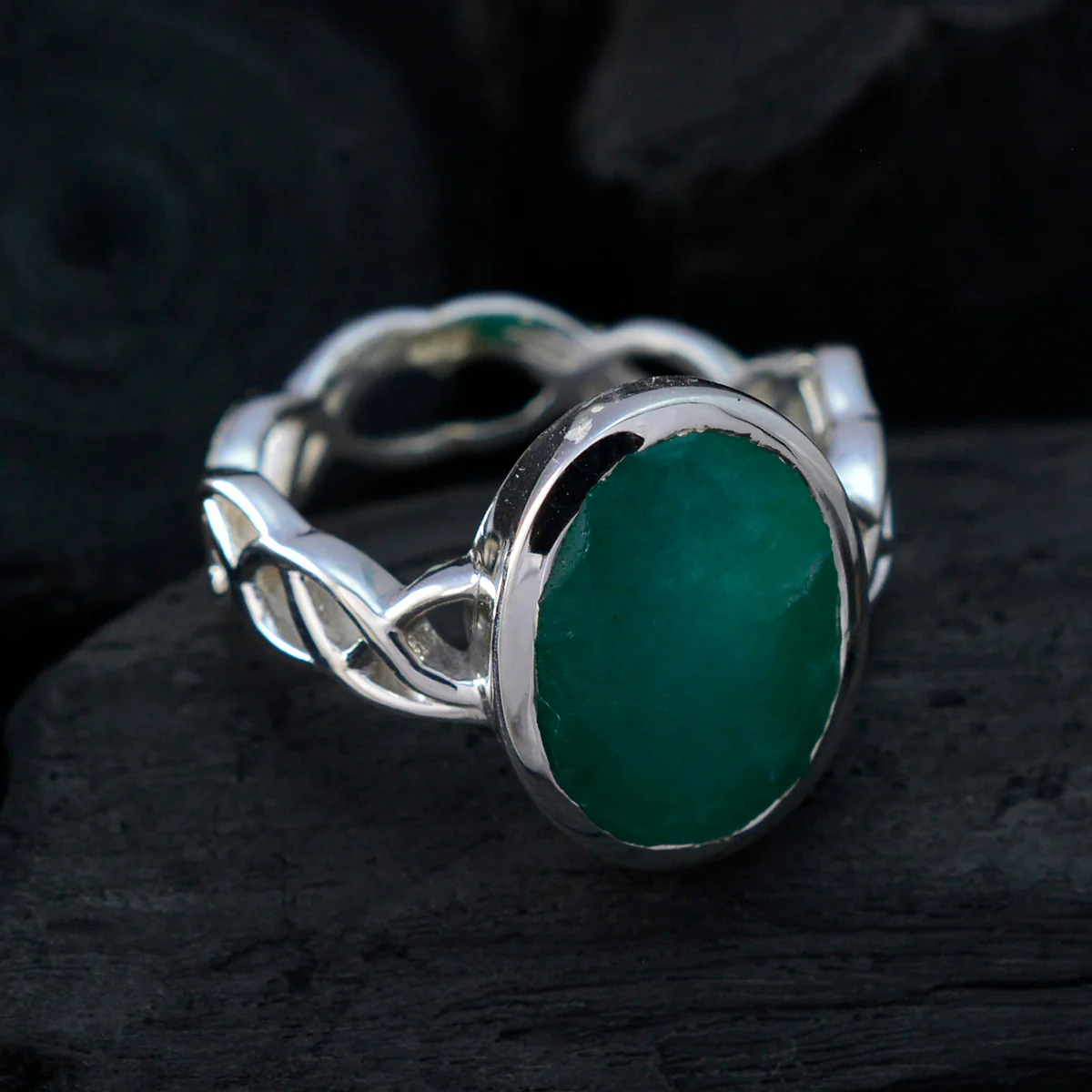 Indian Emerald Solitaire Latin American 925 Silver Green Gemstone Minimal Rope-Wire Ring Jewellery - Image 4