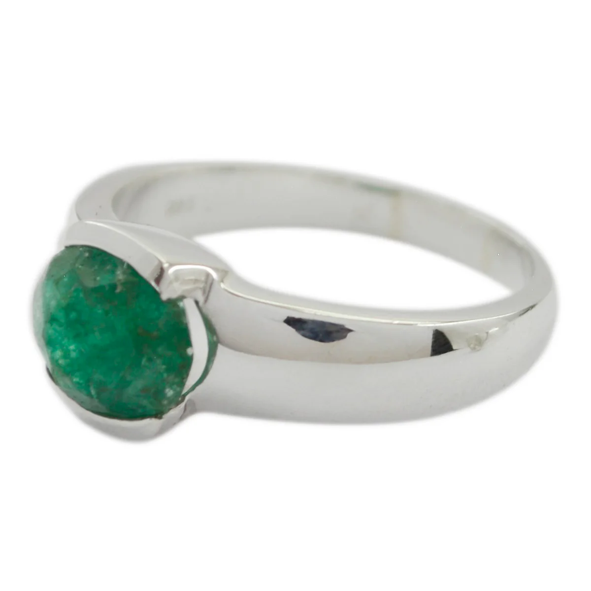 Indian Emerald Solitaire Russian Silver Green Gemstones Mid-weight Romantic Ring Jewelry - Image 2