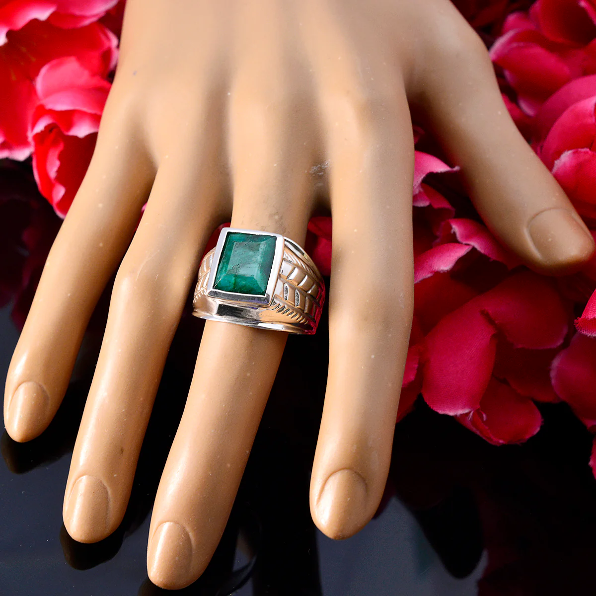 Indian Emerald Solitaire Spanish 925 Silver Green Gemstones Statement Ethnic Ring Jewellery - Image 3