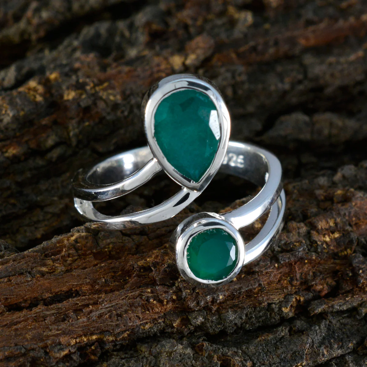 Indian Emerald Toi et Moi French 925 Silver Green Gemstones Tiny Love Ring Jewelry - Image 3