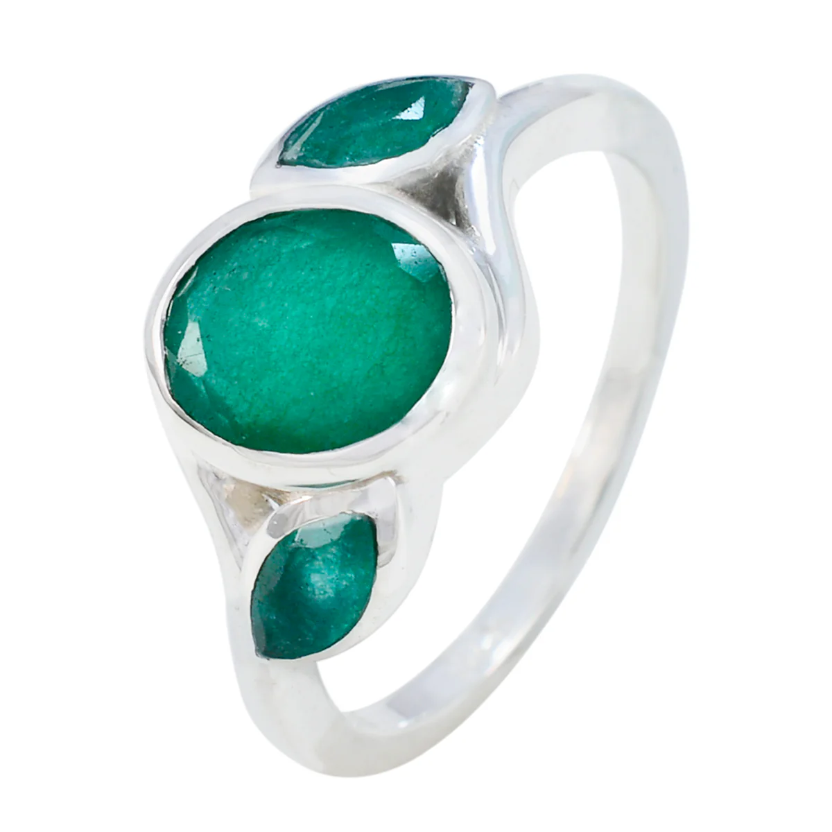 Indian Emerald Trilogy Indian 925 Sterling Silver Green Gems Slim Artisan Ring Jewellery - Image 2
