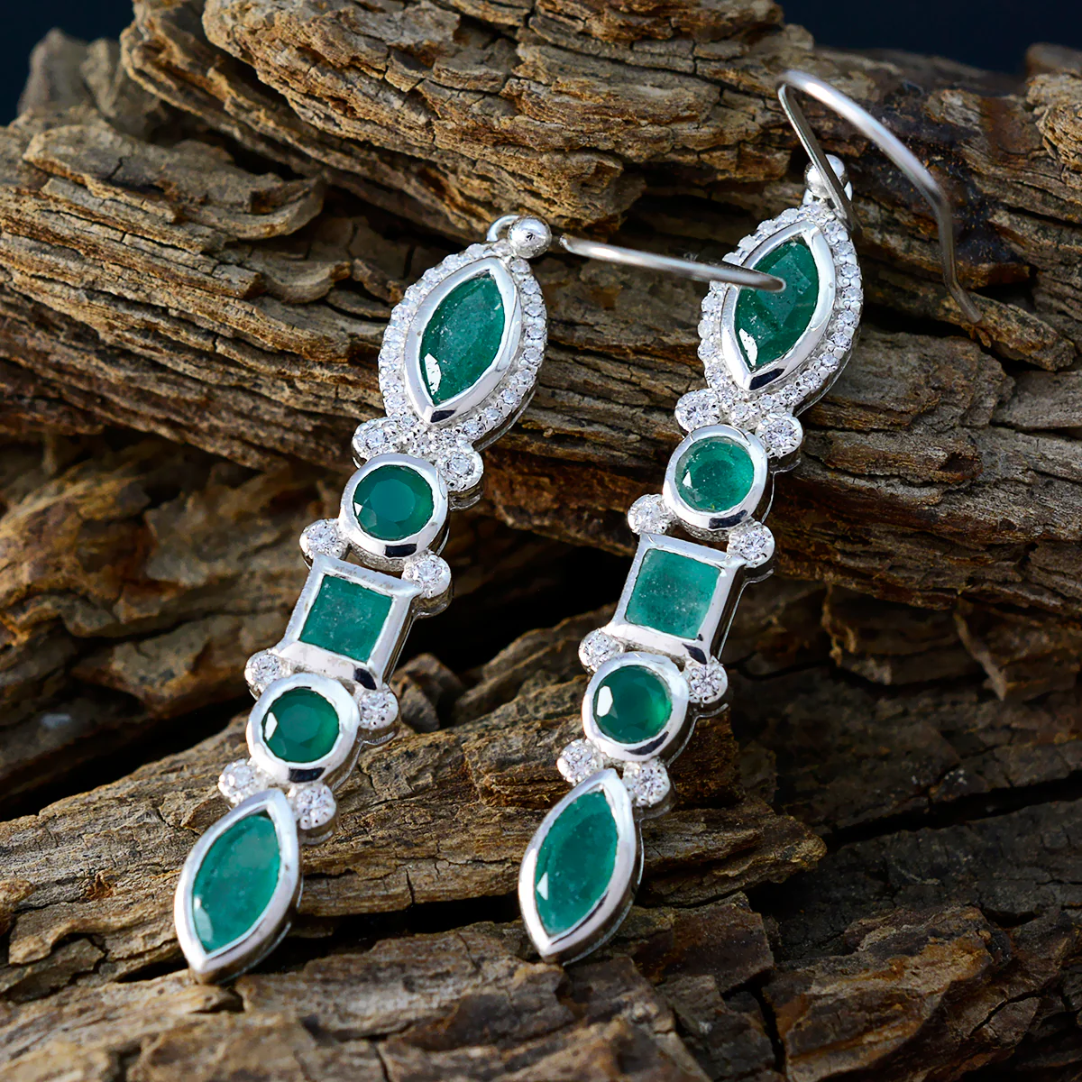 Indian Emerald Turkish Aaliyah multiple Dangle Green 925 Sterling Silver Earring - Image 3