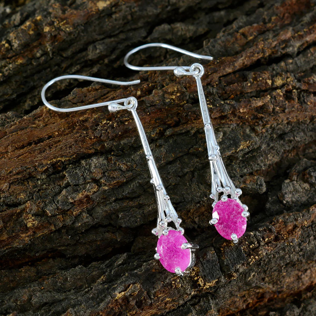 Indian Ruby Australian Katharina Solitaire Dangle Red Sterling Silver Earring - Image 3