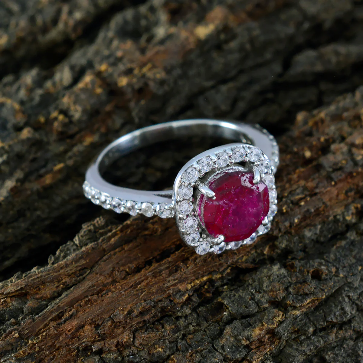 Indian Ruby Halo African Silver Red Gemstones Slim Romantic Ring Jewellery - Image 3