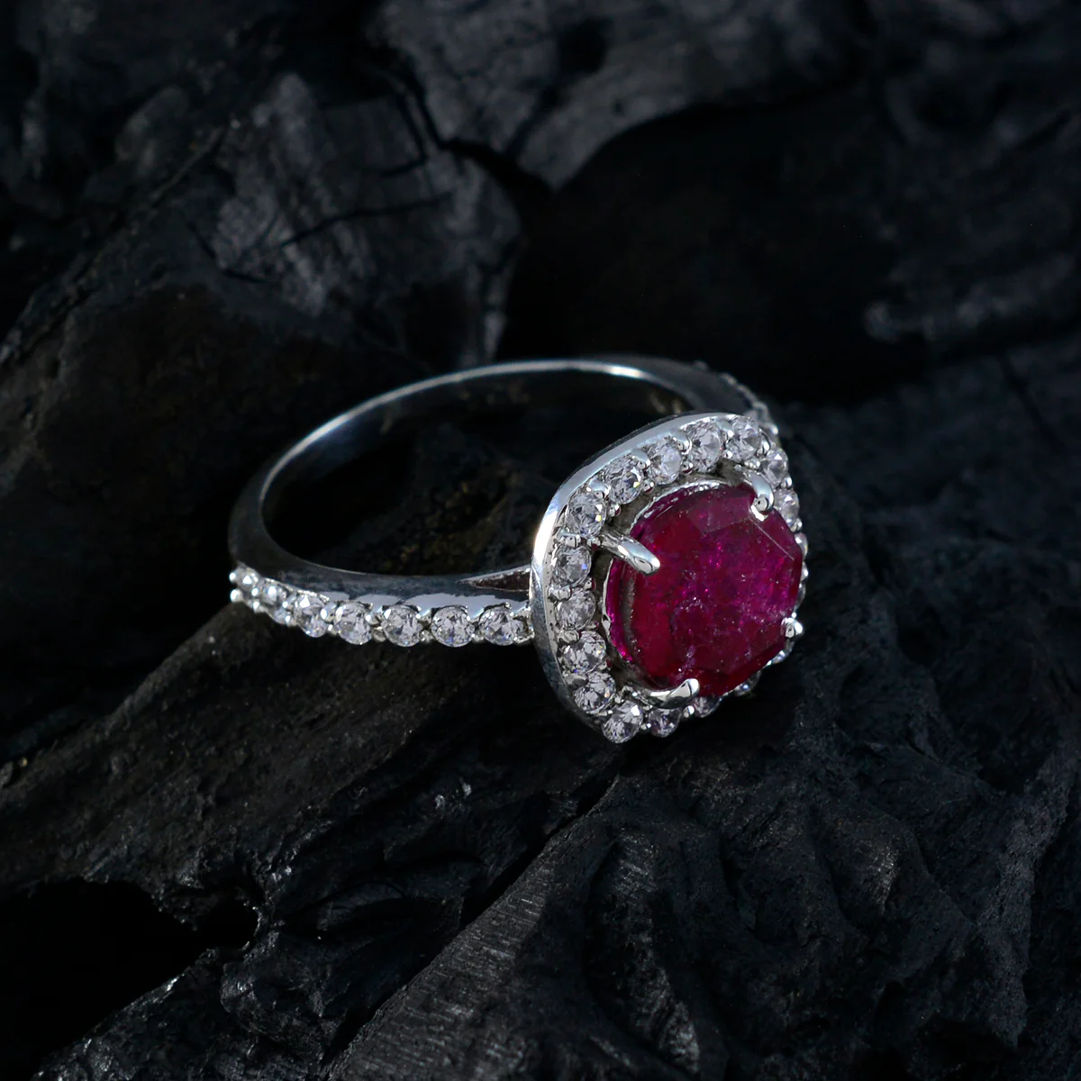 Indian Ruby Halo African Silver Red Gemstones Slim Romantic Ring Jewellery - Image 4