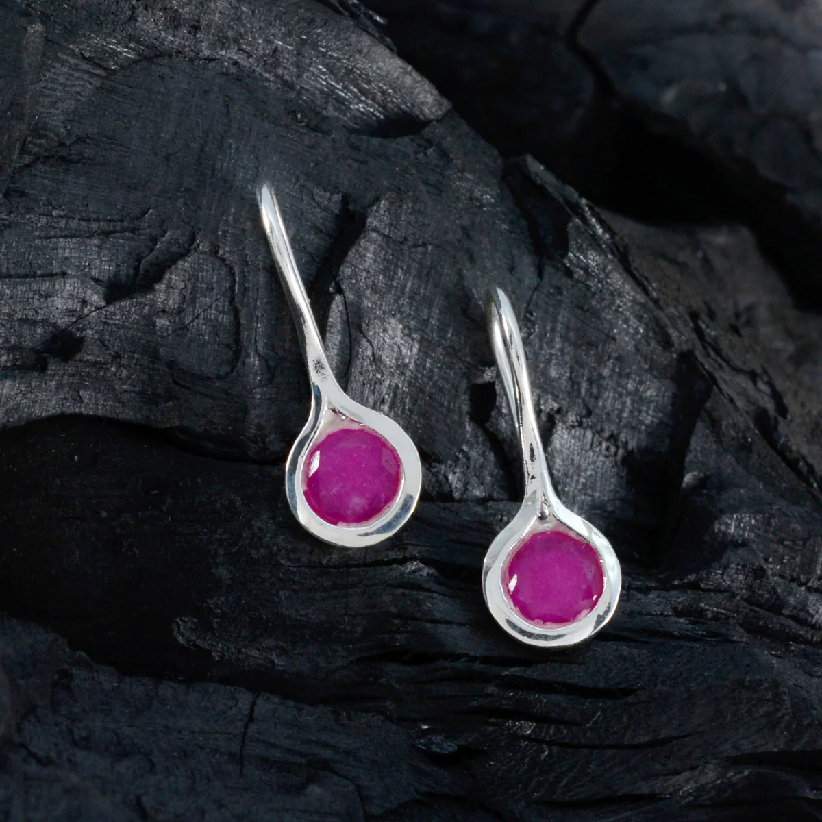 Indian Ruby Korean Isabella Solitaire Dangle Red 925 Silver Earring - Image 2