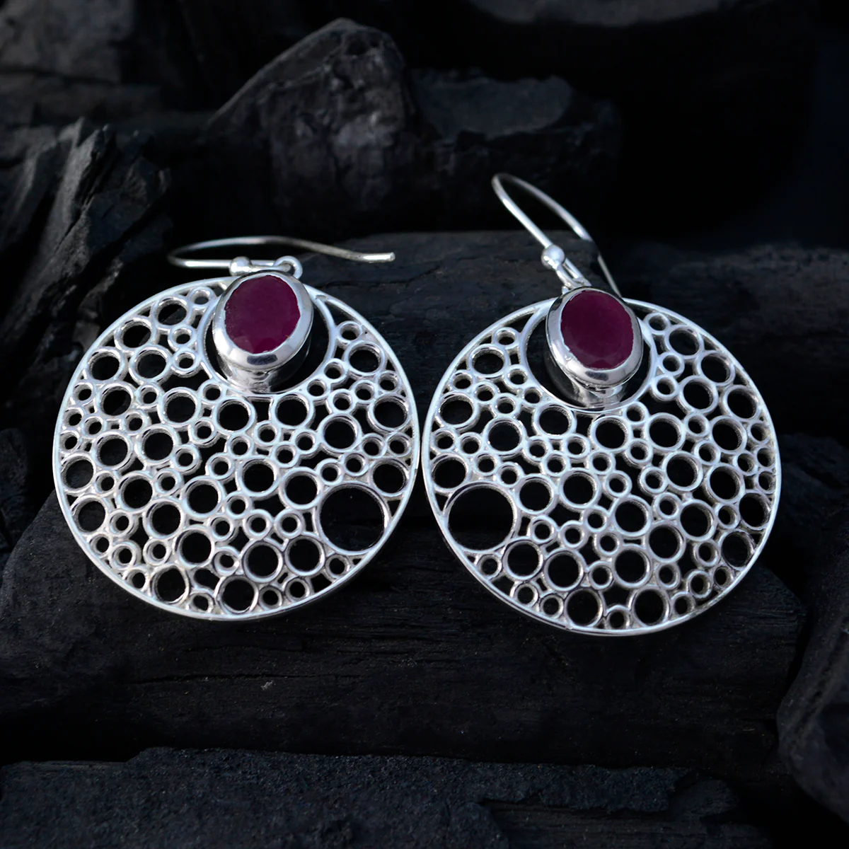 Indian Ruby Korean Isabelle Solitaire Dangle Red 925 Sterling Silver Earring - Image 2