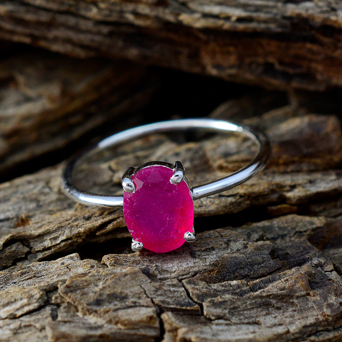 Indian Ruby Solitaire American Silver Red Gems Elegant Feminine Ring Jewellery - Image 3