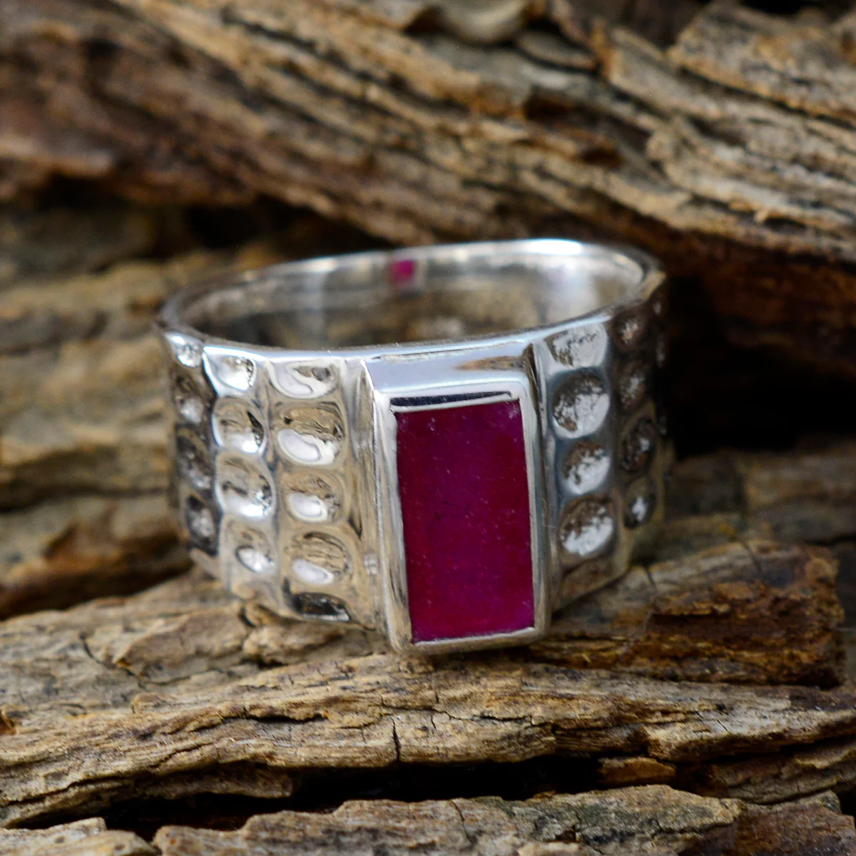 Indian Ruby Solitaire Egyptian 92.5 Silver Red Gemstones Mid-weight Signet Ring Jewellery - Image 3