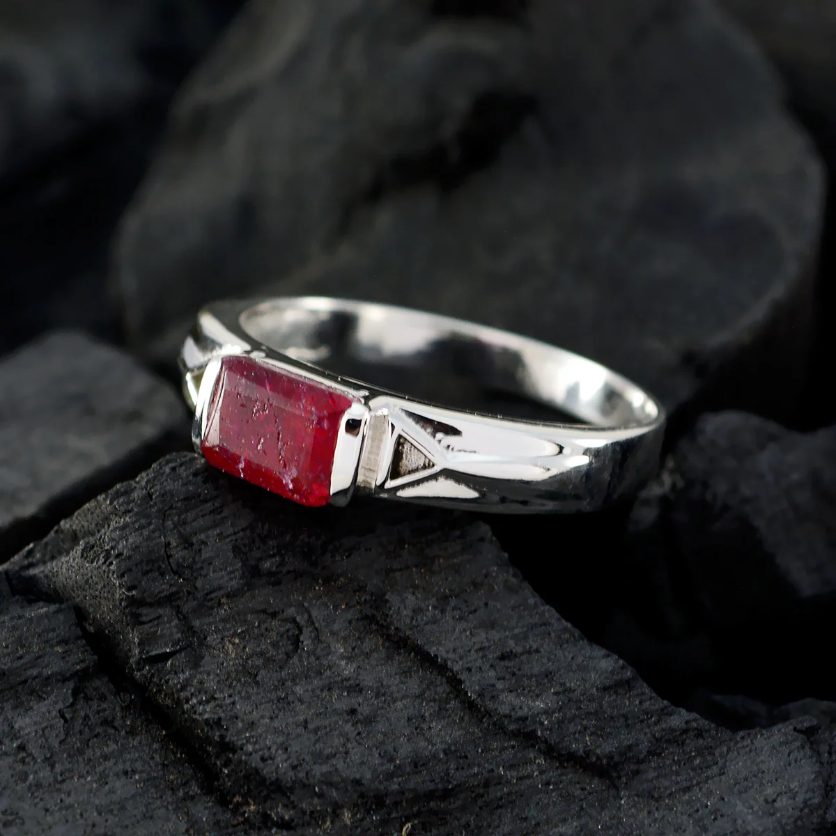 Indian Ruby Solitaire Egyptian Sterling Silver Red Gemstone Slim Abstract Ring Jewellery - Image 4