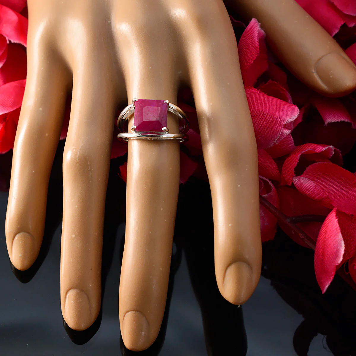 Indian Ruby Solitaire French Sterling Silver Red Gems Tiny Contemporary Ring Jewellery - Image 5