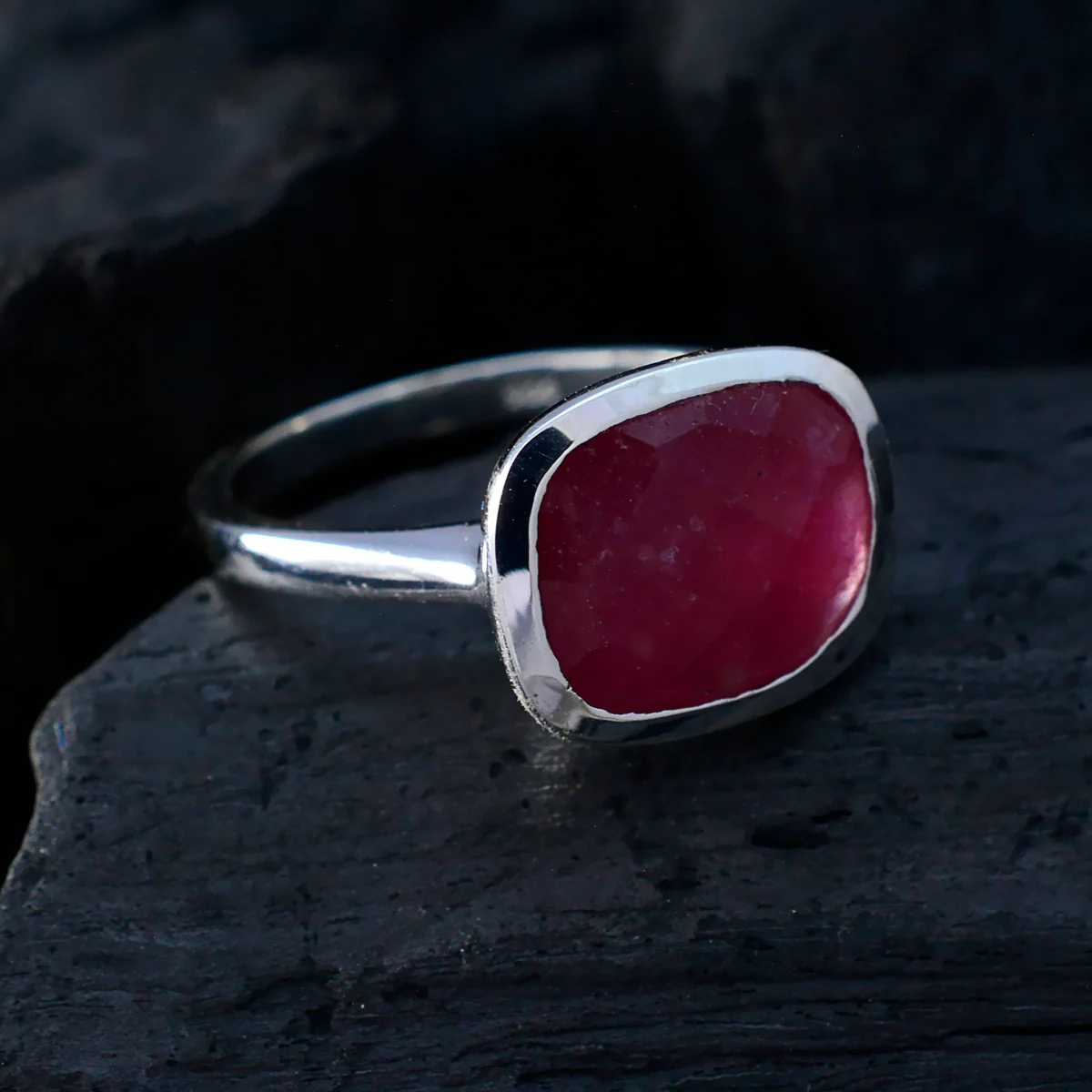 Indian Ruby Solitaire German Silver Red Gemstone Minimal Feminine Ring Jewelry - Image 4