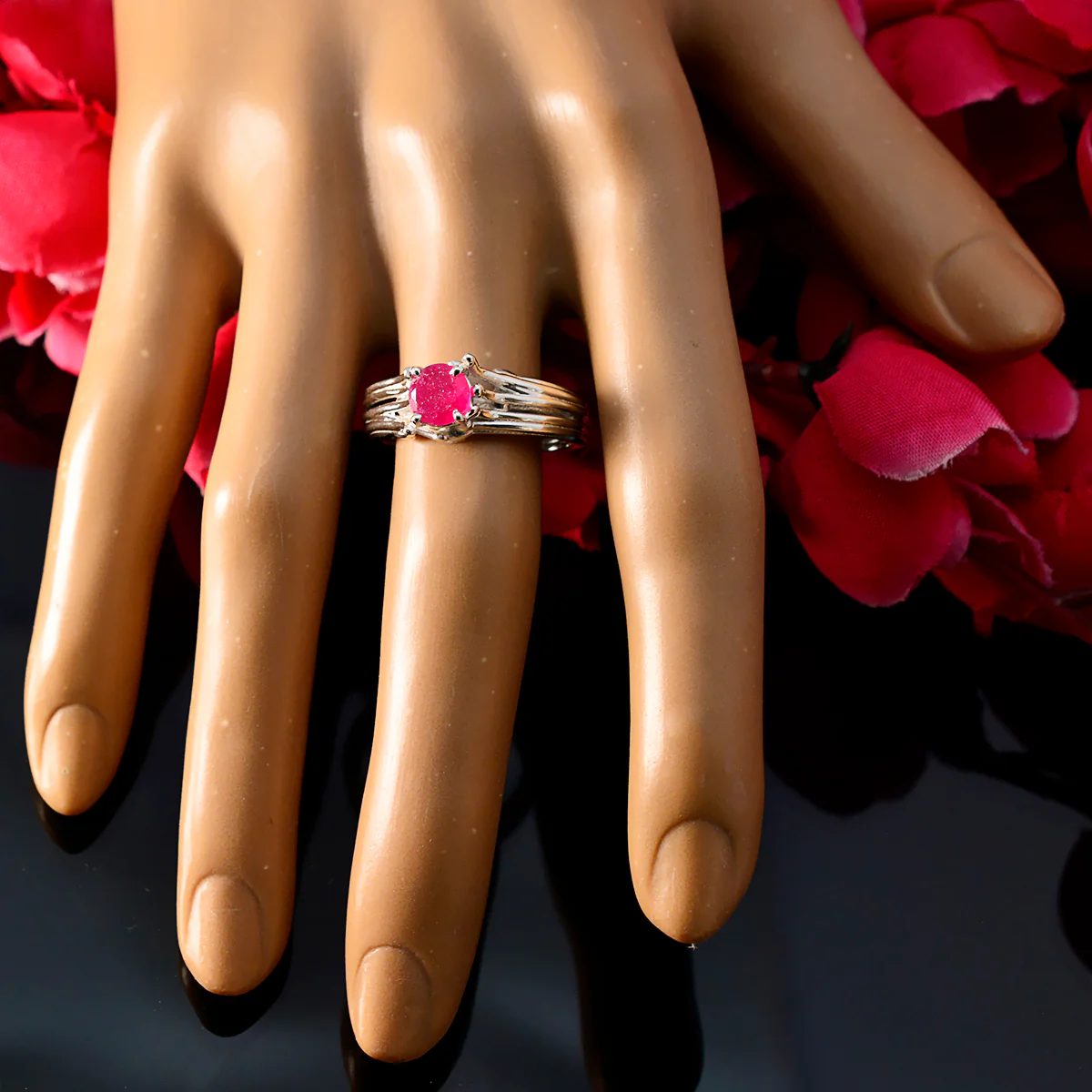 Indian Ruby Solitaire Indian 925 Sterling Silver Red Gemstones Classic Glamorous Ring Jewellery - Image 5