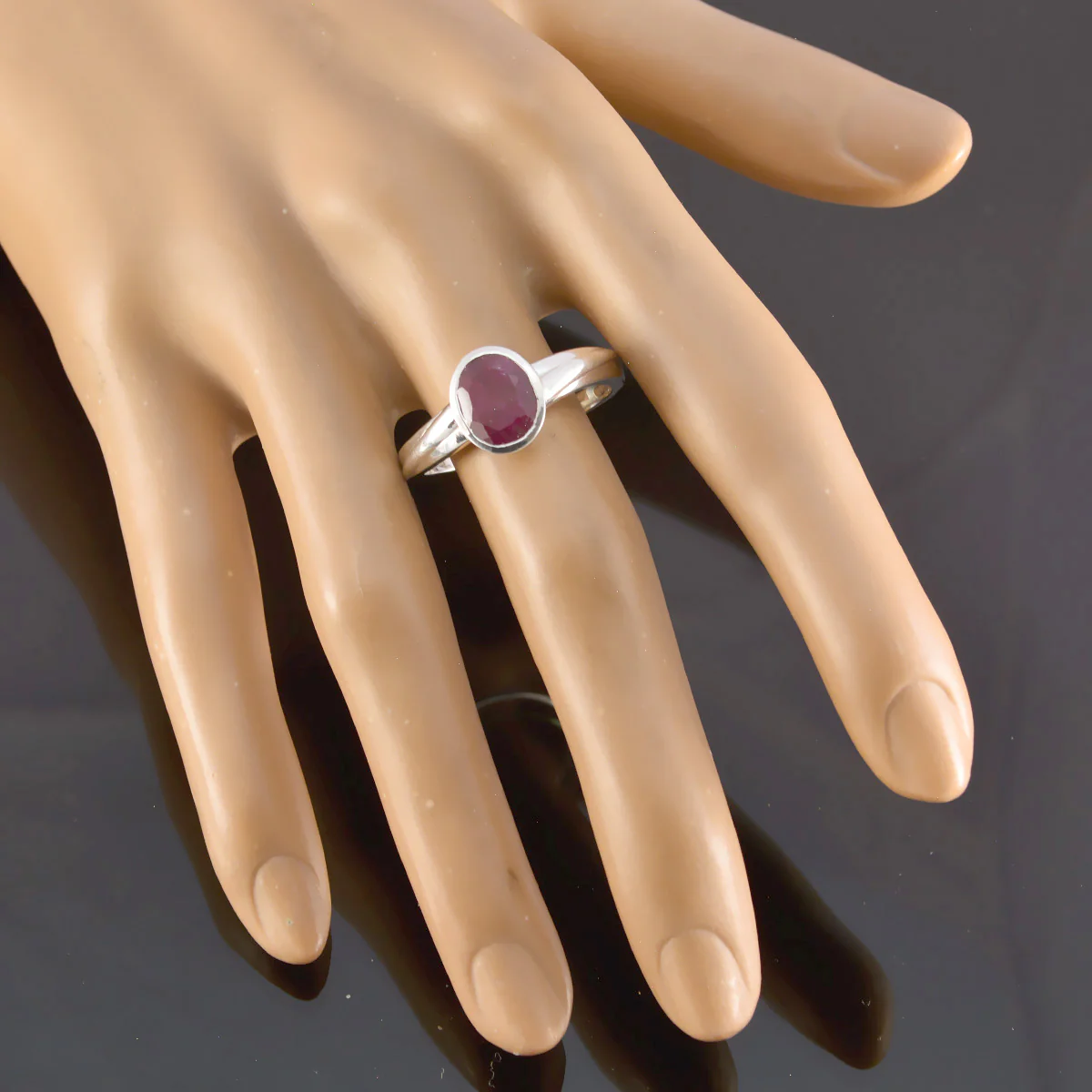 Indian Ruby Solitaire Indian Silver Red Gemstones Slim Traditional Ring Jewelry - Image 3
