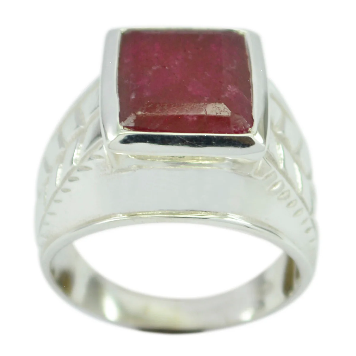 Indian Ruby Solitaire Italian 925 Silver Red Gemstone Edgy Modern Ring Jewelry - Image 3