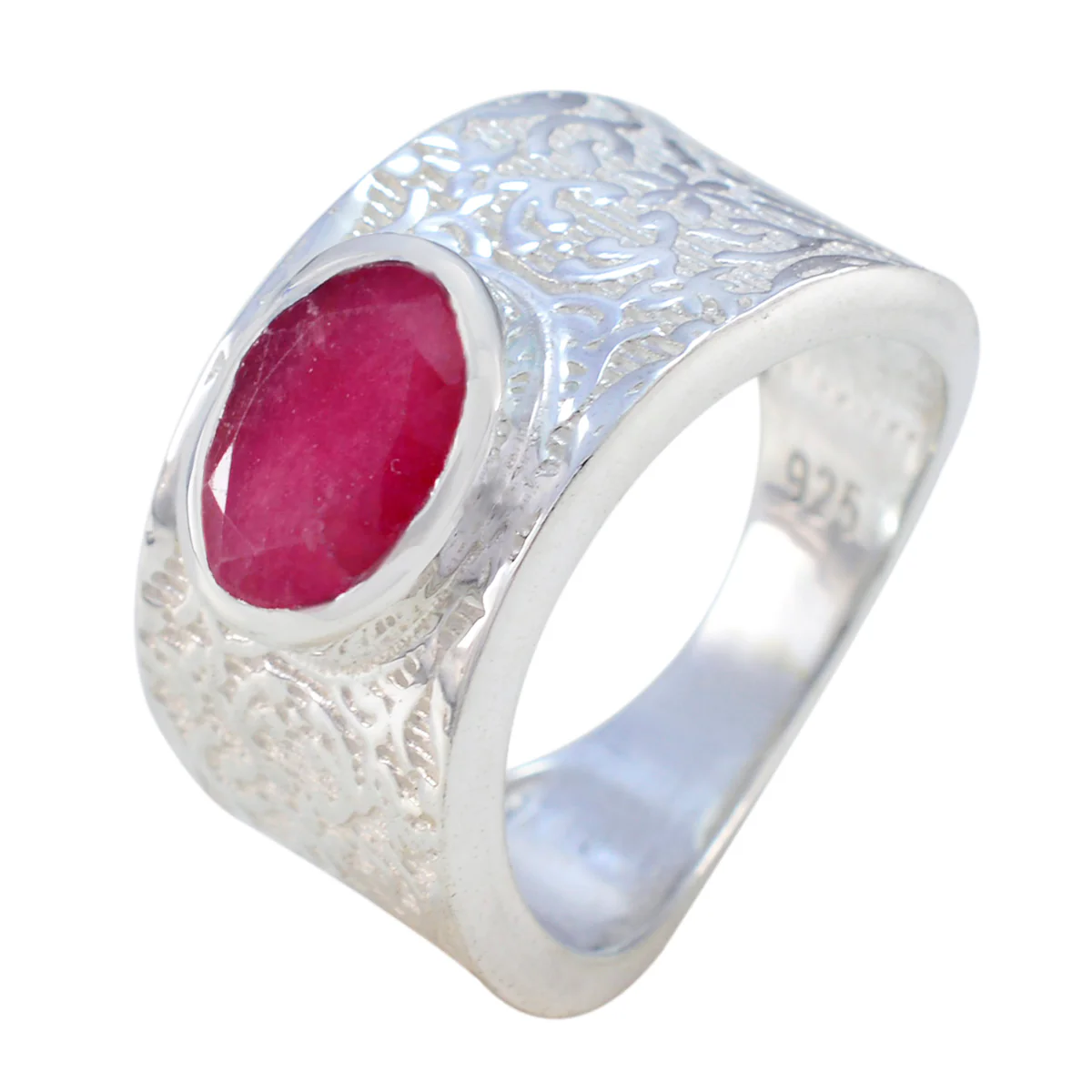 Indian Ruby Solitaire Russian Silver Red Gemstones Essential Art Deco Ring Jewellery - Image 2